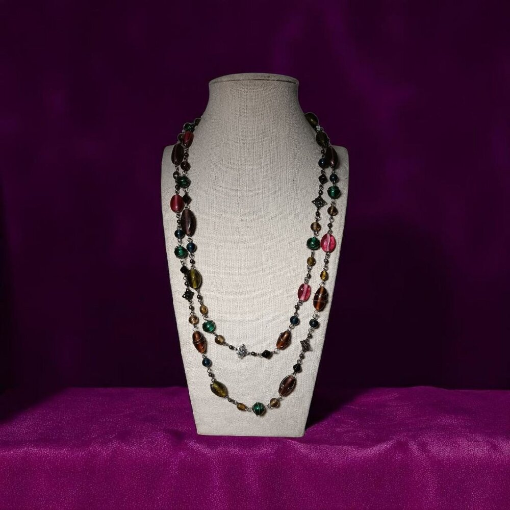 Colorful Wired Wrapped Glass Beaded Necklace 48"